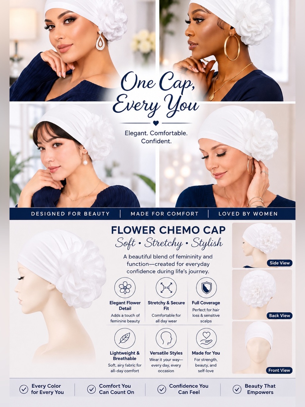 Flower Chemo Cap - White